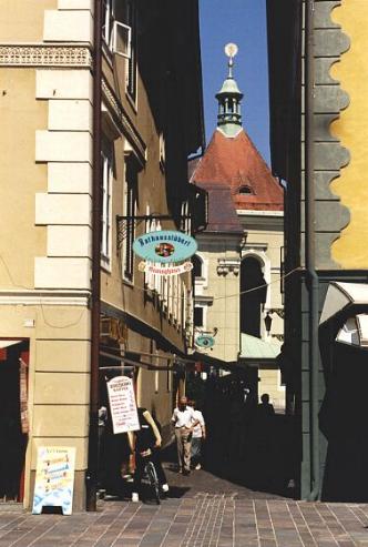 Narrow lane and gateways from the old square to the city priest tower